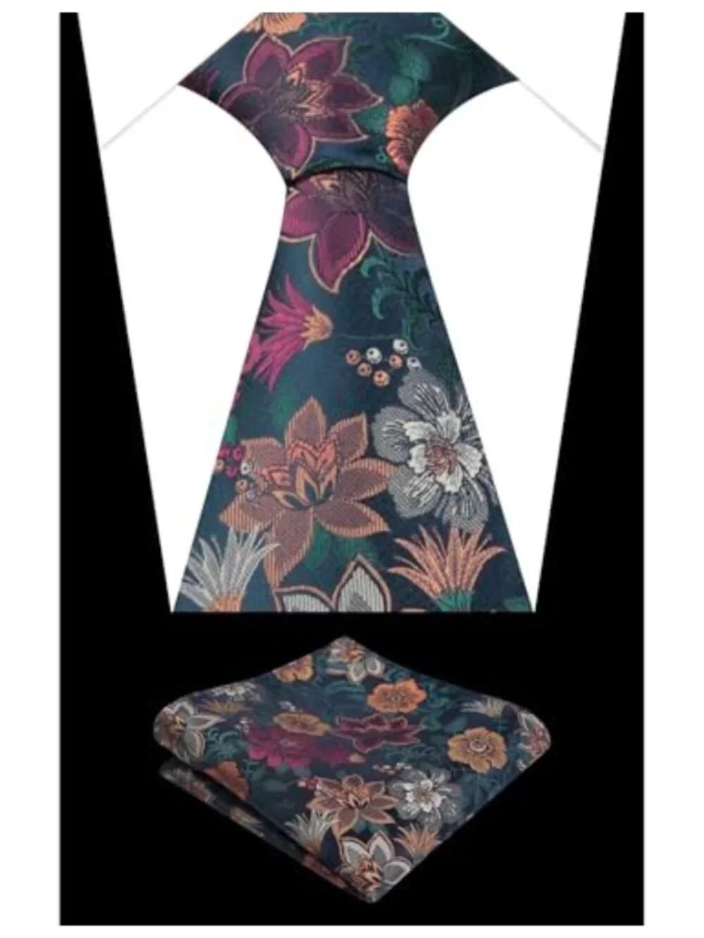 Men's Floral Necktie & Handkerchief Set - 100% Polyester - 3.15